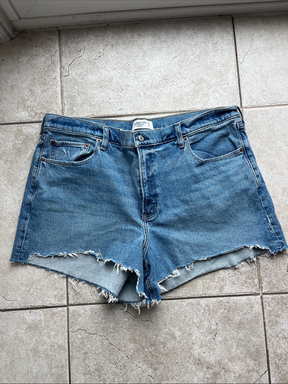 Abercrombie & Fitch Medium Blue Frayed Denim Cutoff Shorts
